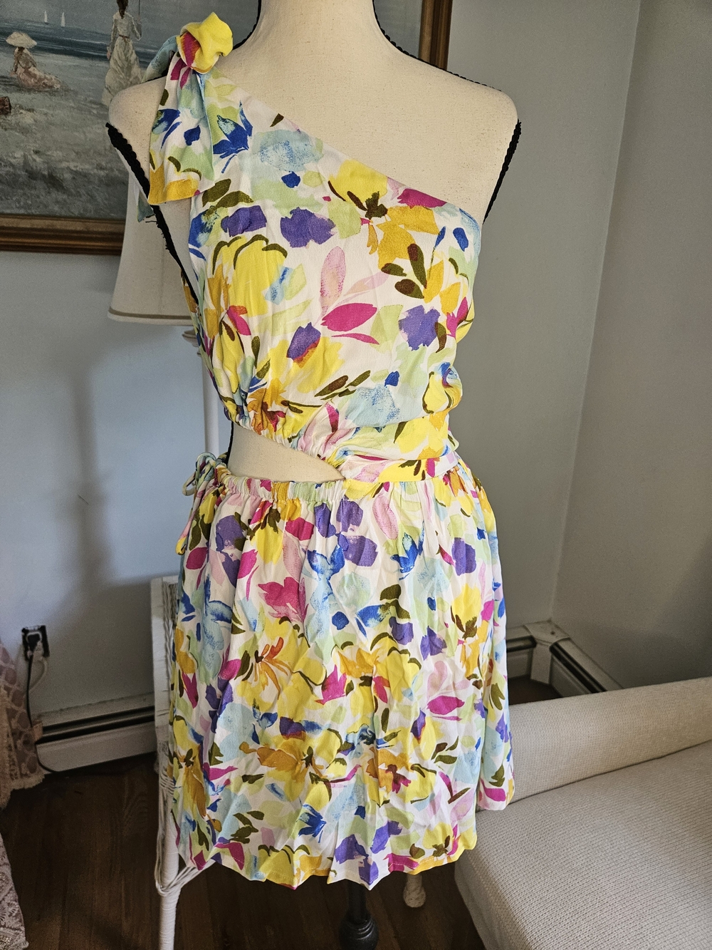 One-Shoulder Floral Sundress in Yellow Multi P-27
